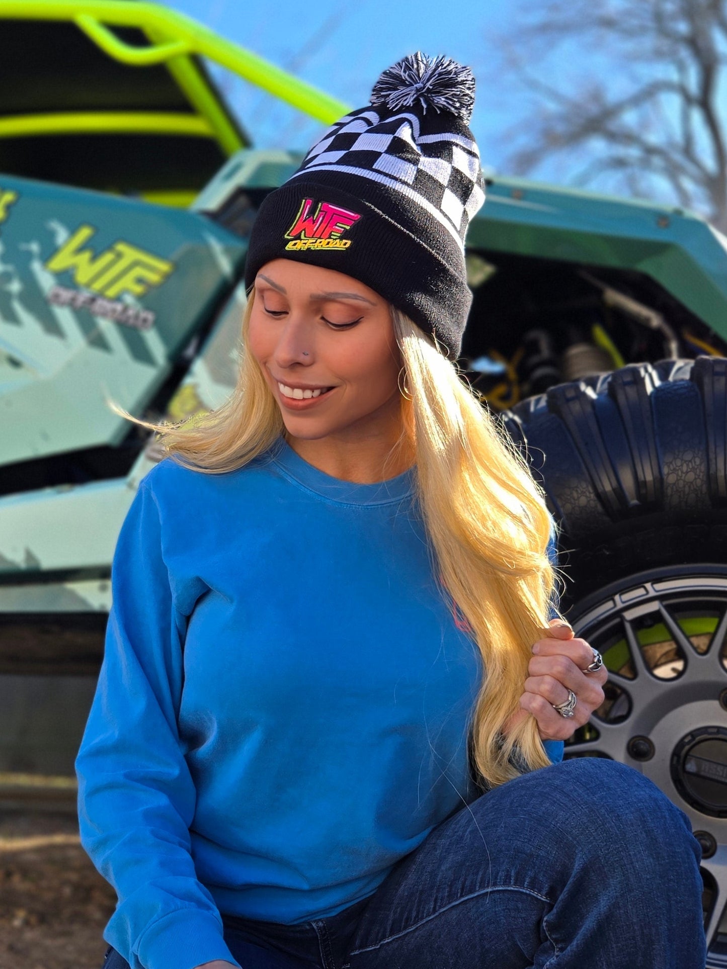 Checker Pom Beanie